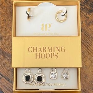 BP Charming Hoops - Gold Lock Charms in Black Onyx - Bomb Party